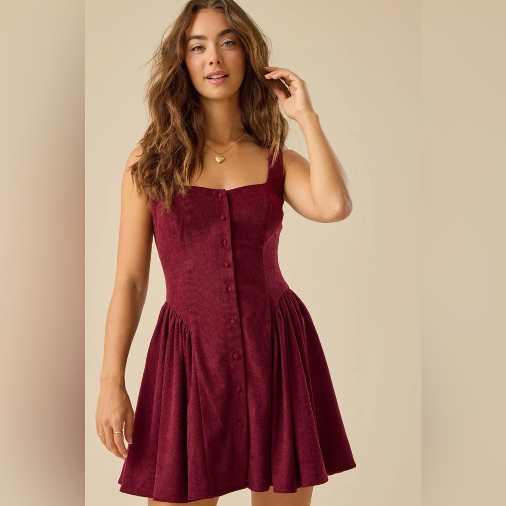 Altar'd State Ollie Mini Dress Burgundy Corduroy XS